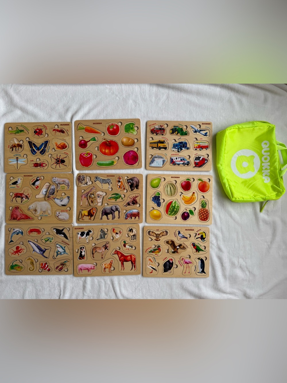 Quokka Kids Wooden Puzzle Set of 9 Montessori Puzzle Learning - with carry bag